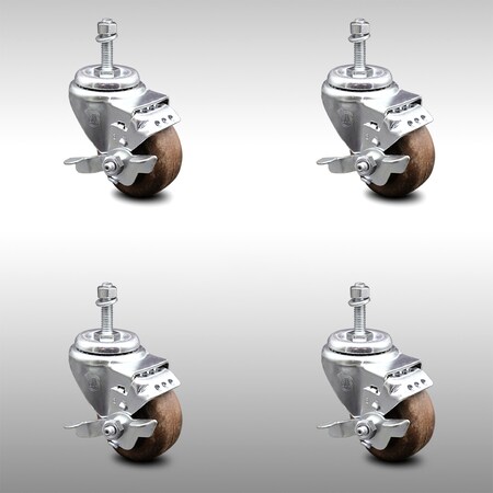 Service Caster 3 Inch SS High Temp Glass Filled Nylon 10mm Threaded Stem Caster Set Brake SCC-SSTS20S314-GFNSHT-TLB-M1015-4